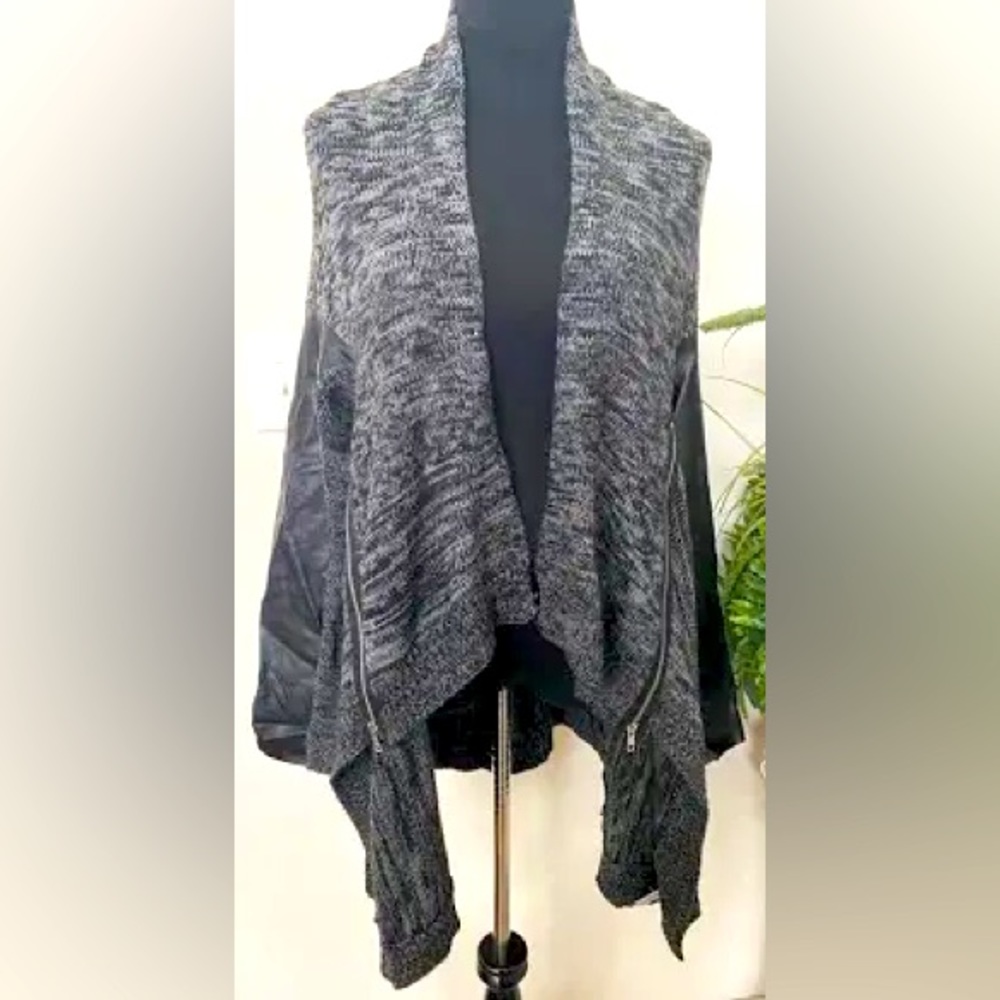 Rock & Republic Knit Sweater Leather Sleeves